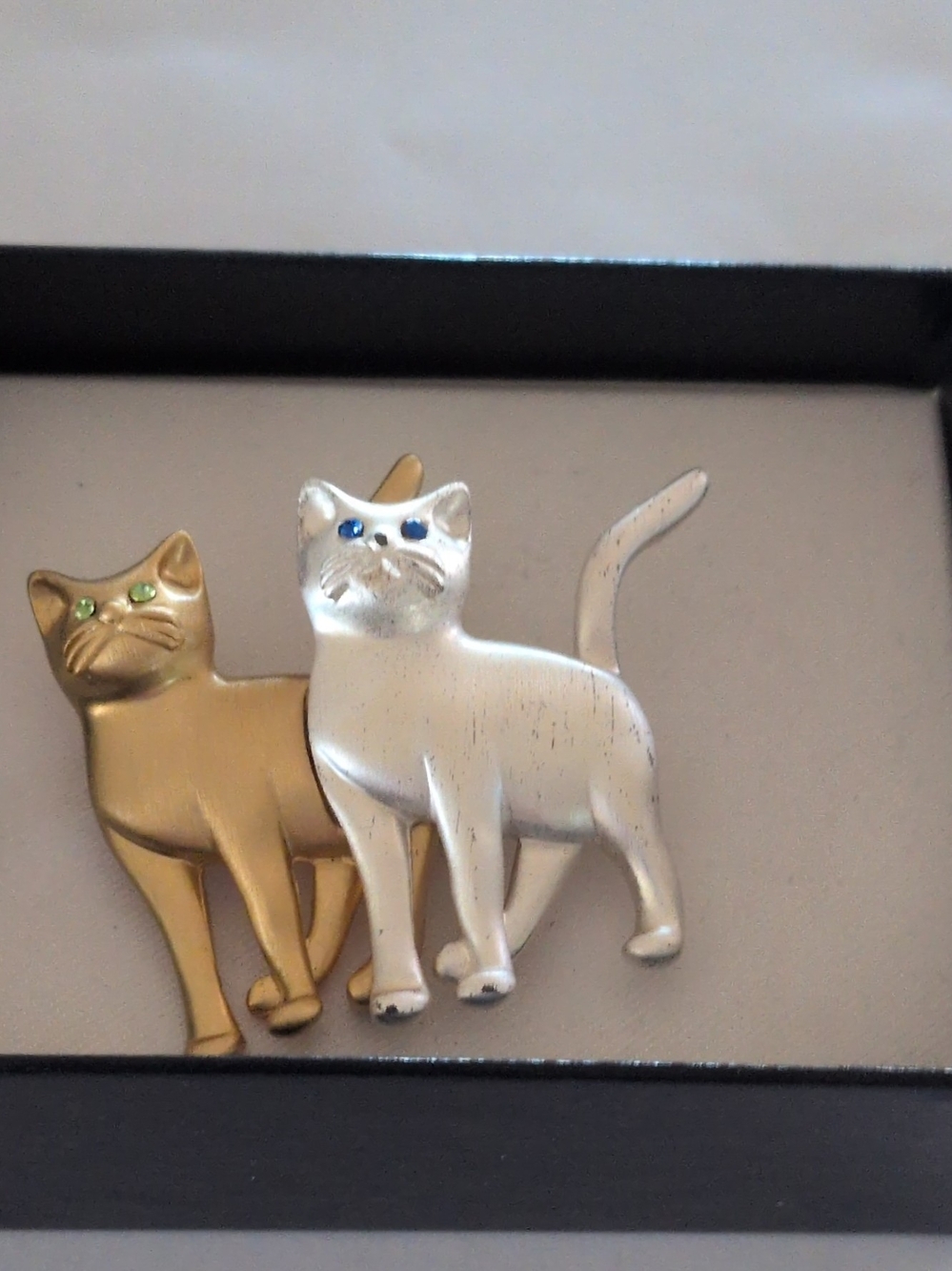 Gold and Silver Cat Brooch Pin - Decorative Pet-Themed Accessory